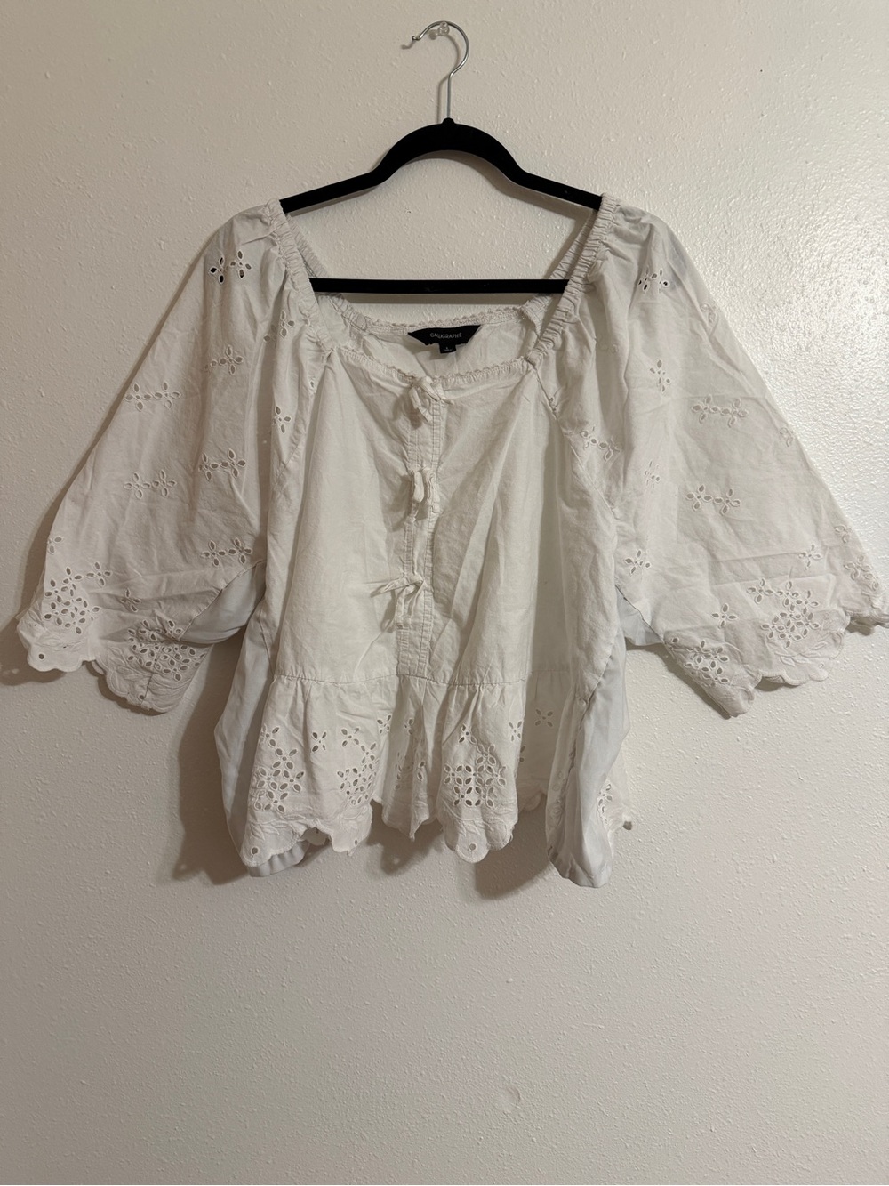 Calligraphe Eyelet Peasant Blouse - White Large